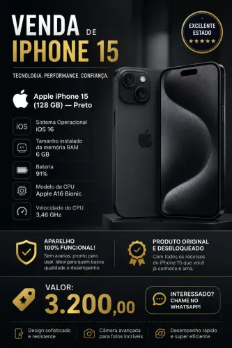 Apple iPhone 15 (128 GB) ? Preto