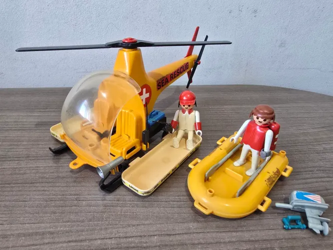 Brinquedo Antigo Helicóptero Sea Rescue Resgate Playmobil Trol Anos 80 Raro