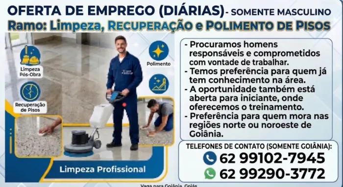 Vaga para Diárias no ramo de limpeza (masculina)