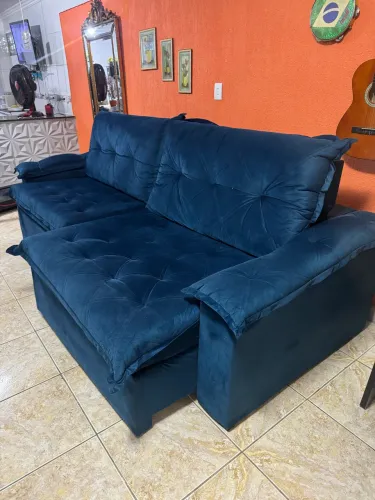 Sofá Retrátil Reclinável Califórnia 2.50m Veludo Azul