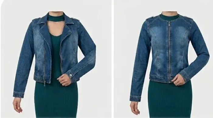 jaqueta jeans com fechamento em ziper bolsos laterais tamanho P