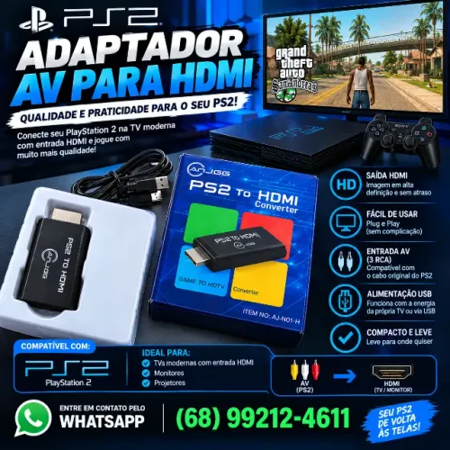 Adaptador PS2 para HDMI - Conversor AV para HDMI | PlayStation 2