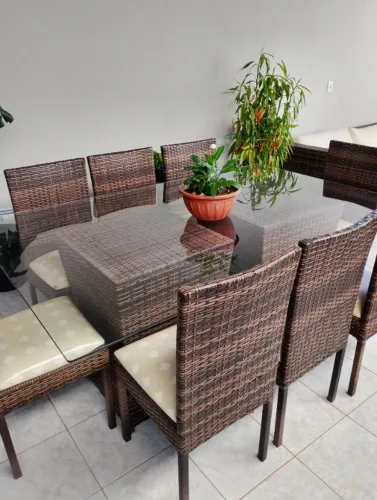 Conjunto completo área gourmet: mesa 8 cadeiras + sofá + 2 poltronas