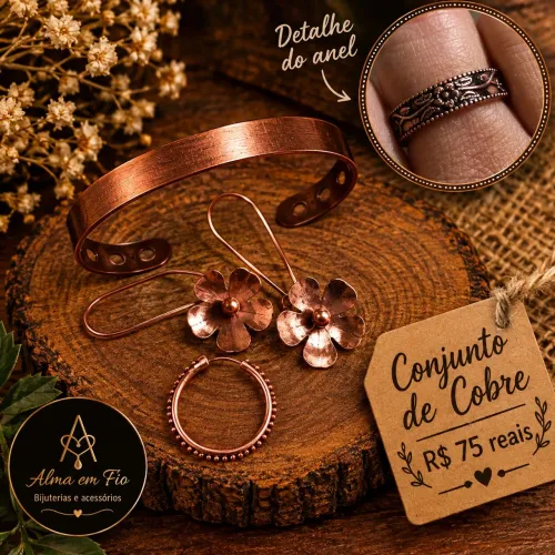 Conjunto 3 pecas em cobre
