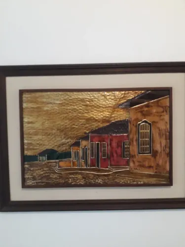 2 Quadros estilo Barroco em metal - Autor D. Colaço - década de 80