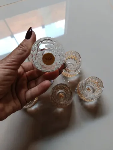 Conjunto 6 Copos de Cristal Diamante com Folhas de Ouro 24K (Luxo Exclusivo) ?