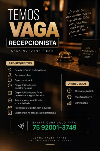 Vaga Recepcionista/portaria