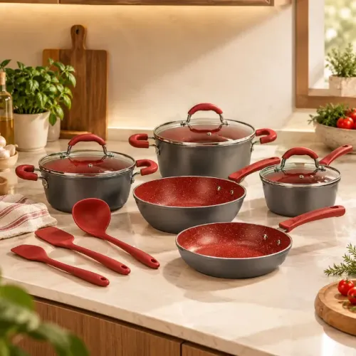 Jogo de Panelas Brinox Vermelho e Cinza Cerâmica Life Select 8 peças