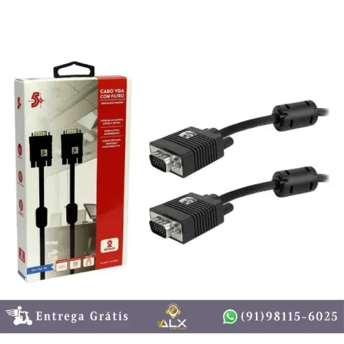 Cabo Vga Com Filtro Macho + Macho 2m e 5m - 5+ *ENTREGA GRÁTIS*