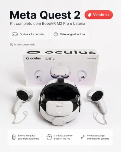 Óculos Meta Quest 2 com caixa + BoboVR M2 Pro com bateria externa