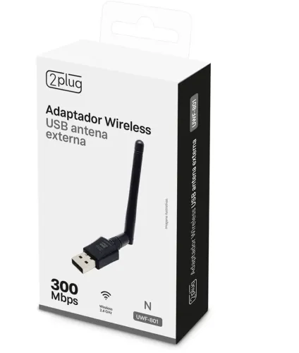 Adaptador wireless N 300 mbps, antena externa, UWF801, 2Plug - BT 1 UN