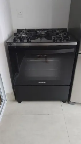 Fogão Brastemp 5 Bocas Preto Com Mesa de Vidro e Turbo Chama