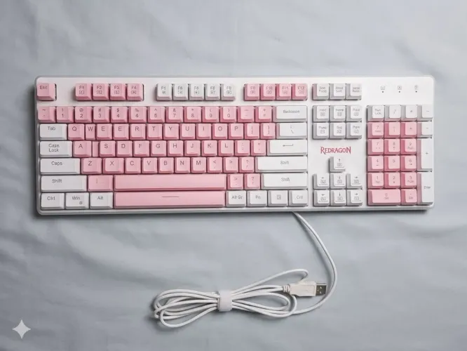 Teclado Gamer Redragon Dyaus 2 - Branco e Rosa