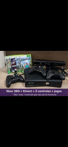 Xbox 360 + Kinect + 2 controles + jogos