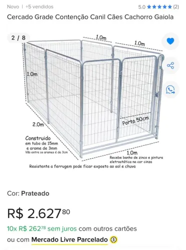 Cercado Grade Tela contenção canil cães cachorro gaiola gigante nova sem uso.