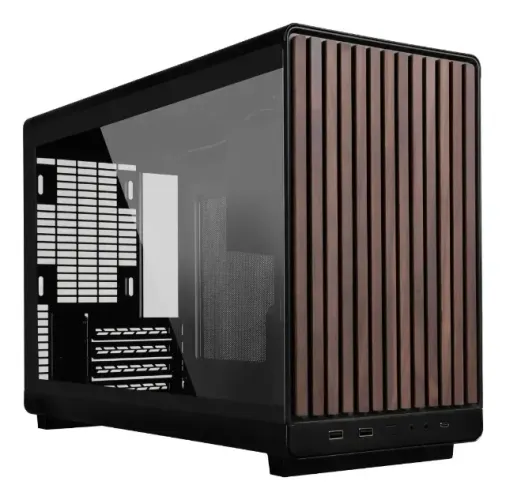 Gabinete Minimalista Lian Li A3 Preto com lateral Vidro e Frente de Madeira Usb Tipo-C par