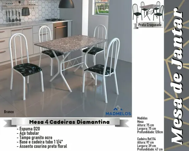 Mesa 4 cadeiras diamantina levo hoje