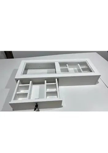 Penteadeira suspensa 2 gavetas tampo de vidro 100% MDF Branco corredica telescopica