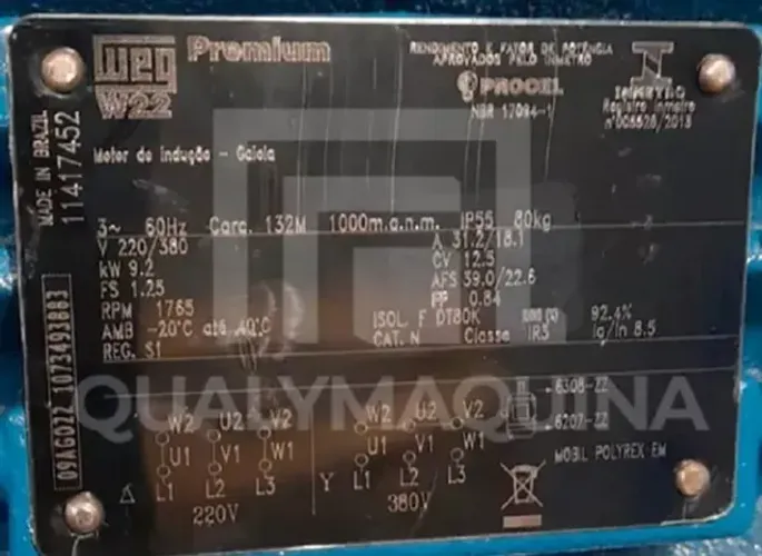 Motor Elétrico 12,5cv 4 Pólos Trifásico Blindado Ip55 Weg (Baixa rotação 1765 rpm)