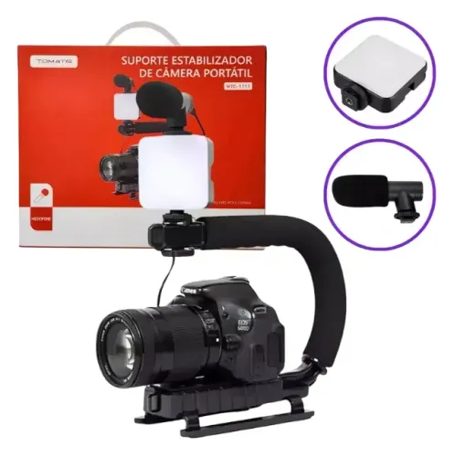 Estabilizador De Câmera Suporte Portatil Microfone Led Tripe Tomate MTG-1111