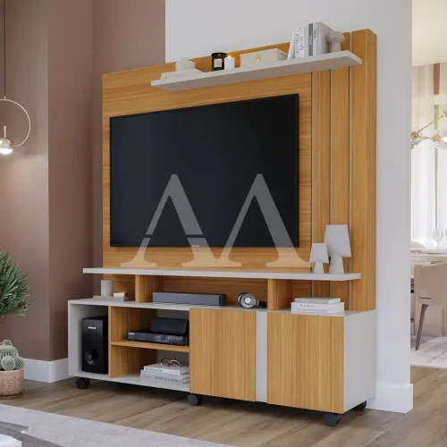 Estante Home Permobili Valencia Nature / Off White - Off White Para TV Até 55 Polegadas 