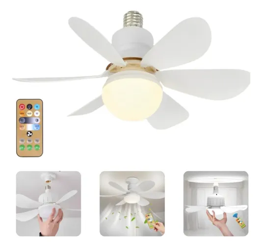 Lâmpada Ventilador De Teto Led Giratório Moderno Branco 50w