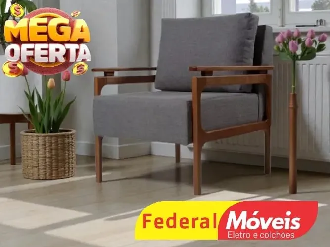 Poltrona em Linho Bege e Cinza c/ Molas no assento ENTRE EM CONTATO