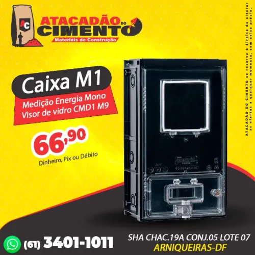 Caixa M1 de Medição Energia Mono Visor de vidro CMD1 M9 Preta