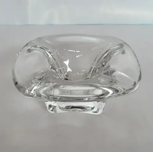 Cinzeiro de Cristal Val Saint Lambert Moldado  - Design Orgânico e Assinado