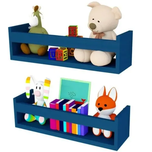 kit 2 prateleiras cor azul MDF em modelo U