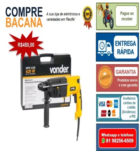 Martelete Perfurador Rompedor MPV620 SDS Plus 620W - VONDER