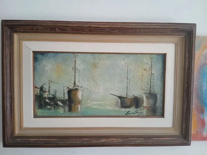 Pintura a Óleo de Barcos Antiga Sansão pereira