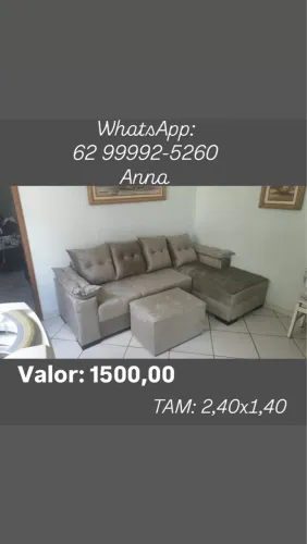 Sofá com chaise tecido veludo (?) 