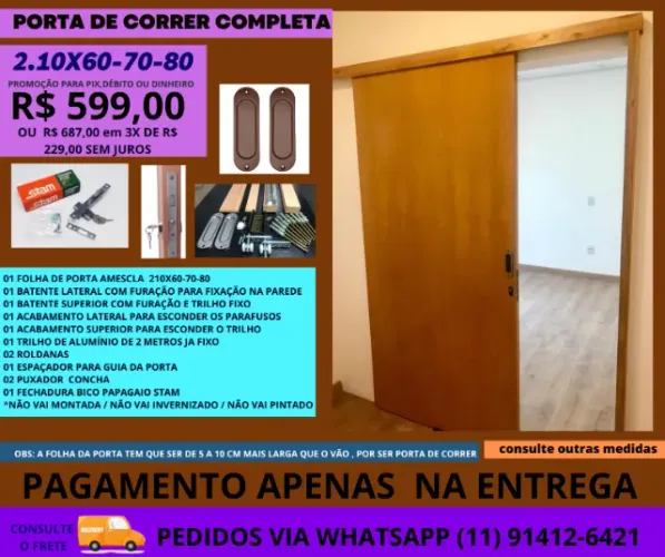 Porta de Correr cód pj25 completa com fechadura stam - frete a/c