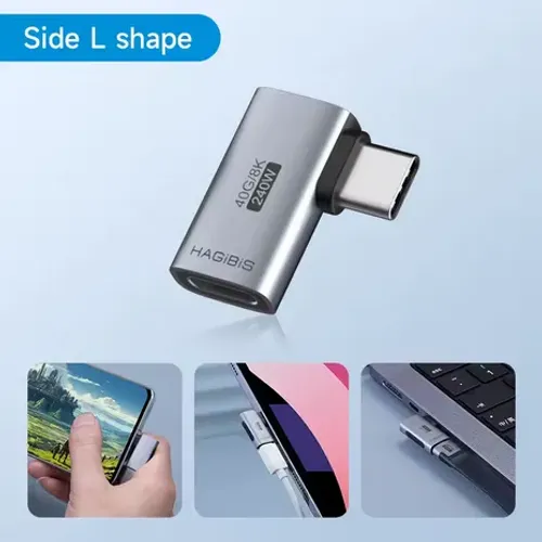 Adaptador USB C 90 Graus Hagibis, 240W, USB 4, 40Gbps, 8K 60Hz,
