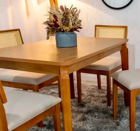 Mesa de Jantar Retangular com 4 cadeiras palhinha