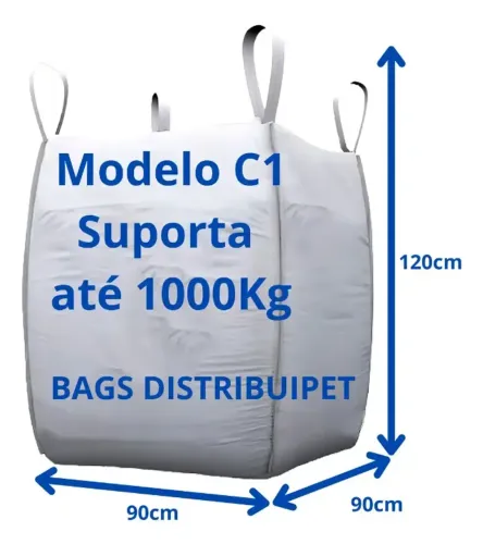 Big Bag Rafia 90x90x120cm 1000kg Branco Kit 3 Sacos Distribuipet