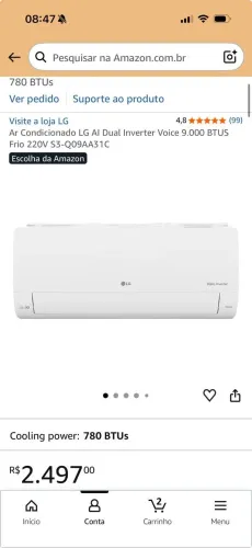 Ar Condicionado LG AI Dual Inverter Voice 9.000 BTUs Frio 220V - Novo na Caixa