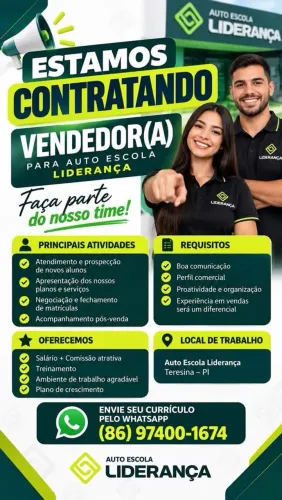 VAGA PARA VENDEDORA - AUTOESCOLA LIDERANÇA