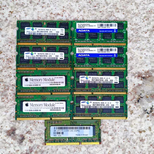 Lote 9 Memórias Notebook 2GB DDR3 (SMART/Dell 1333MHz, Samsung, Apple) + Brinde