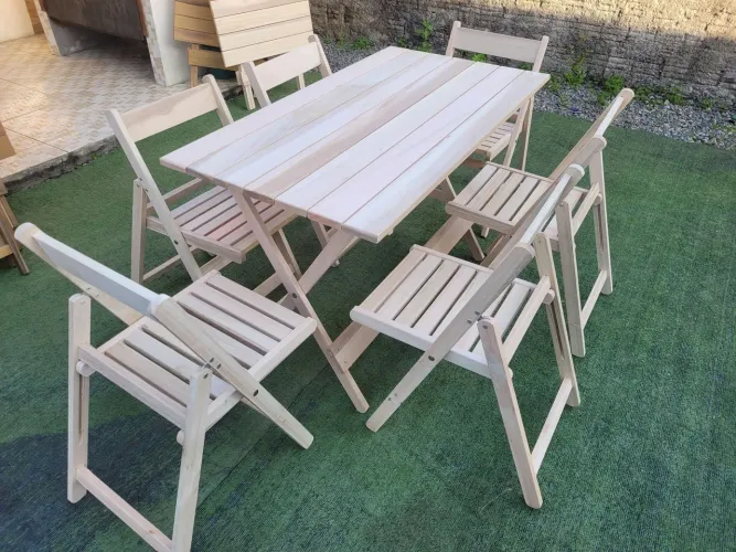 Conjunto de mesa e cadeiras dobráveis eucalipto