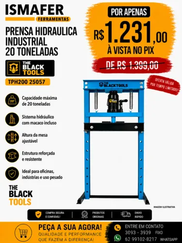 PRENSA HIDRAULICA INDUSTRIAL 20 TONELADAS AZUL THE BLACK TOOLS - TPH200 25057