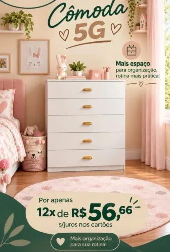 Cômoda 5 gavetas em mdf