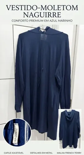 Vestido Moletom Capuz Azul Marinho