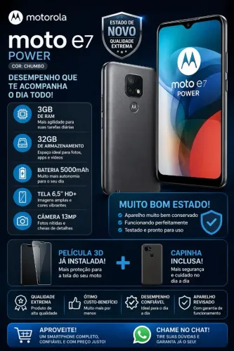Celular Motorola Moto E7 Plus Novo 3GB RAm 32 GB HD Camera 48MP