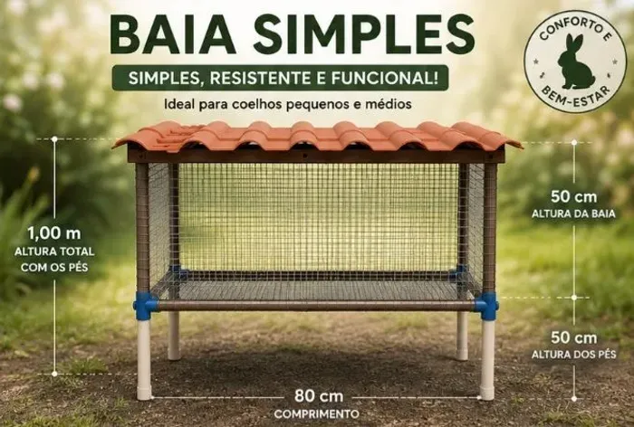 Gaiola Baia Suspensa Para Coelhos, Aves e Roedores Em PVC Telada 80cm x 50cm x 50cm