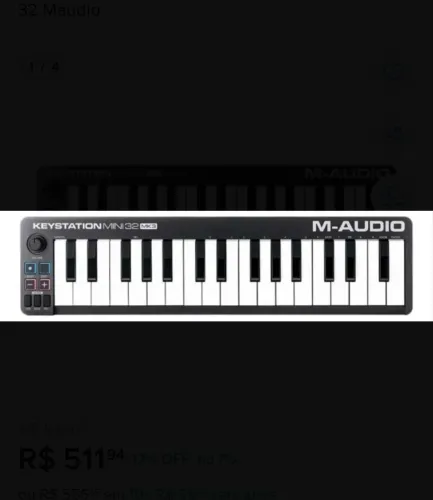 Teclado controlador M-Audio Keystation Mini 32 MK3, USB MIDI com 32 miniteclas