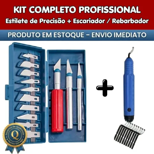 Kit Estilete de Precisão 13 Lâminas + Escariador Rebarbador