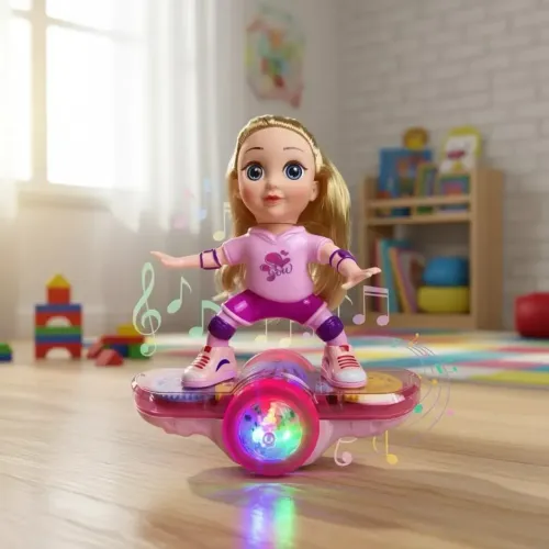 Boneca Skatista Com Luz Som Skate Giratória Anda Sozinha