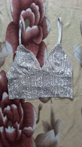 Top Cropped Prata com Paetês - PP